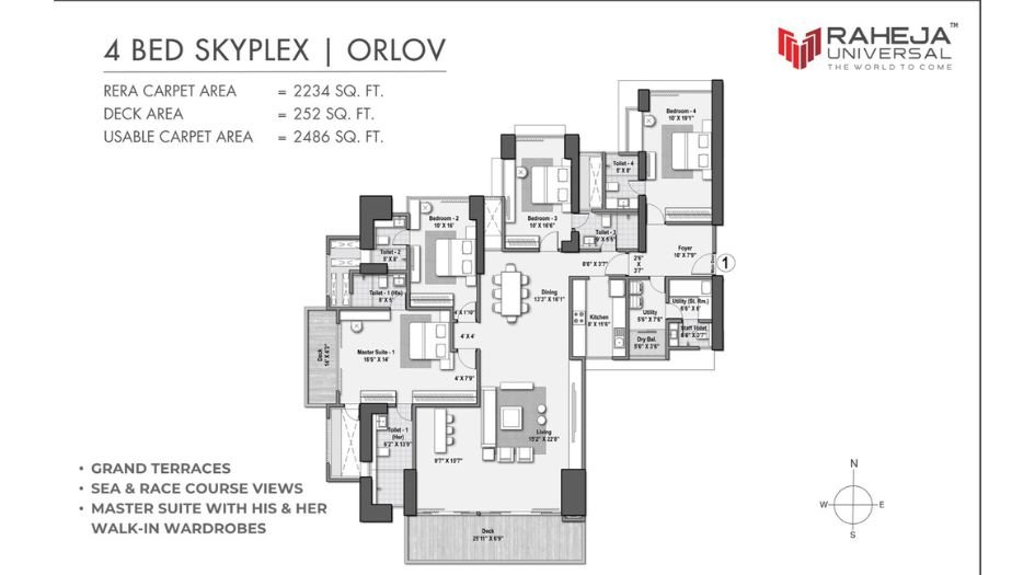 Raheja-Skyplex-Floor-Plan-4 BHK-2486 Sqft